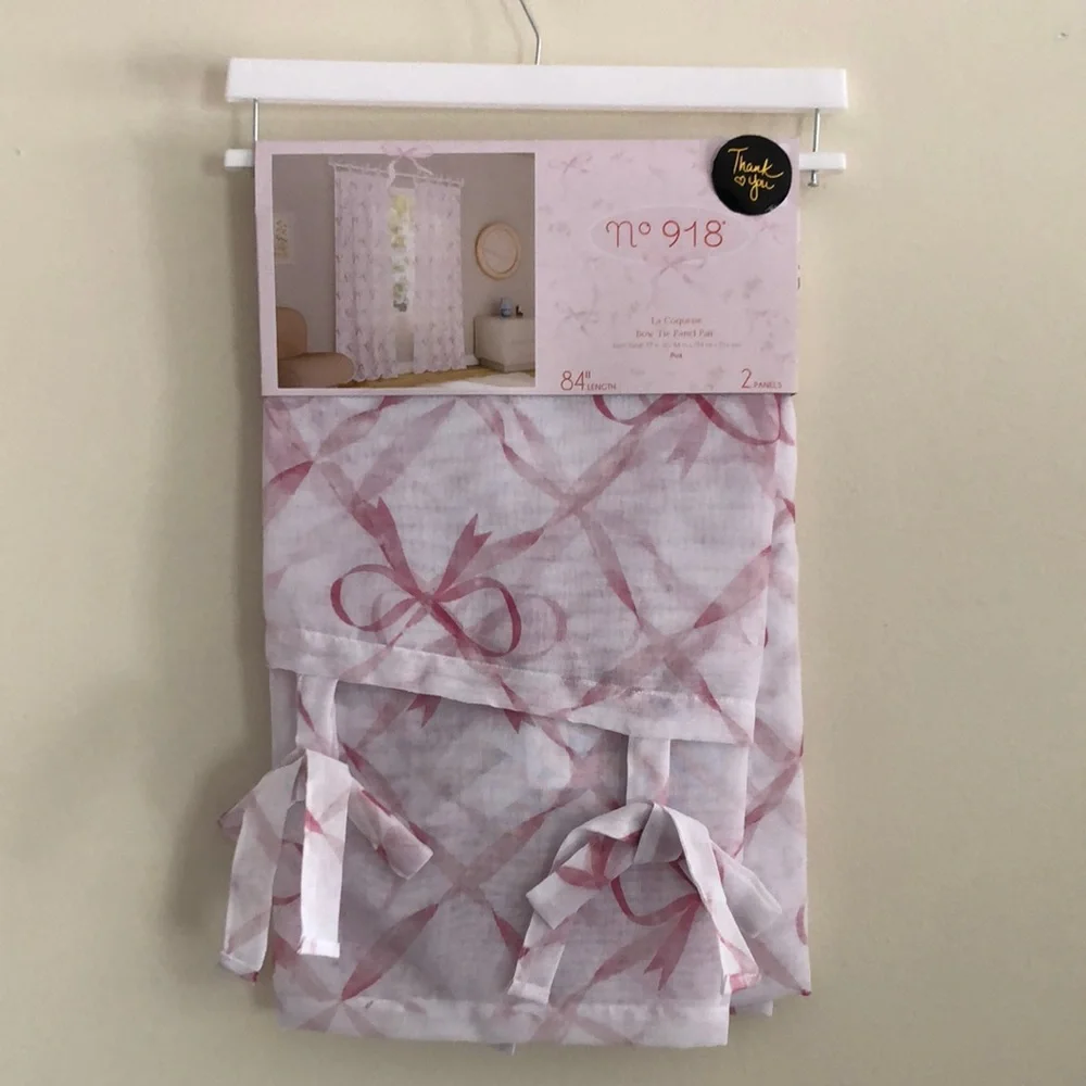 Pink Ribbon Bow Print Window Curtains